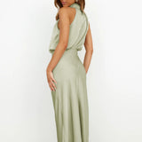 Briony | Women's Green Elegant Halter Neck Maxi Wedding Guest Dress