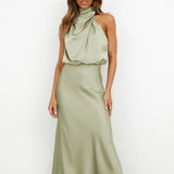 Briony | Women's Green Elegant Halter Neck Maxi Wedding Guest Dress