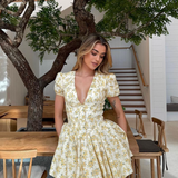Bryanna | Women's Floral V-Neck Yellow Mini Summer Dress