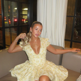Bryanna | Women's Floral V-Neck Yellow Mini Summer Dress