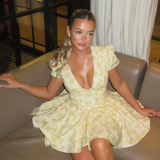 Bryanna | Women's Floral V-Neck Yellow Mini Summer Dress