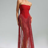 Brynn | Women's Strapless Bandage Fringe Panel Summer Dress