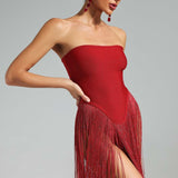 Brynn | Women's Strapless Bandage Fringe Panel Summer Dress