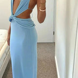 Bryony | Women's Blue Tie Back Maxi Summer Vacation Dress