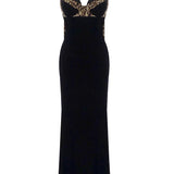 Camryn | Women's Black Strapless Leopard Print Maxi Dress with Scarf