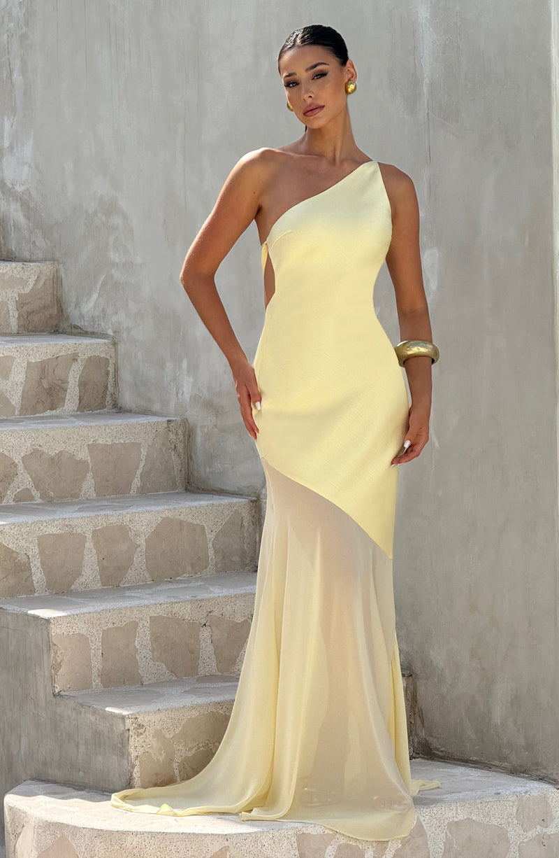 Caprice | Women's Yellow One-Shoulder Maxi Wedding Guest Dress