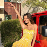Danica | Women's Yellow Ruffle Mini Vacation Summer Dress