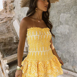 Danica | Women's Yellow Ruffle Mini Vacation Summer Dress