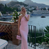 Eliska | Women's Pink Halter Backless Maxi Summer Wedding Guest Dress