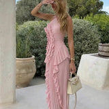 Eliza | Women’s Pleated Ruffled Maxi Wedding Guest Dress