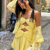 Emberlyn | Women's Yellow Strapless Cut-Out Mini Summer Vacation Dress