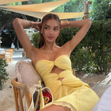 Emberlyn | Women's Yellow Strapless Cut-Out Mini Summer Vacation Dress