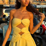 Emberlyn | Women's Yellow Strapless Cut-Out Mini Summer Vacation Dress