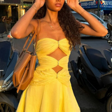 Emberlyn | Women's Yellow Strapless Cut-Out Mini Summer Vacation Dress