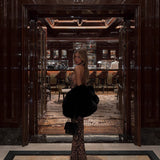 Estelle | Women's High-Neck Sleeveless Backless Ruched Leopard Maxi Dress