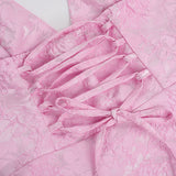 Estrella | Women's Pink Sleeveless Halterneck Mini Prom Dress with Bows