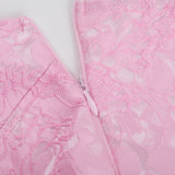 Estrella | Women's Pink Sleeveless Halterneck Mini Prom Dress with Bows