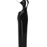 Evelynn | Women's Sequin Halter Front-Center Cut-Out Maxi Dress