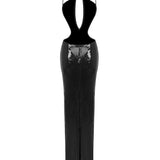 Evelynn | Women's Sequin Halter Front-Center Cut-Out Maxi Dress