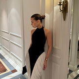 Francesca | Women's Black & White  High-Neck Sleeveless Backless Pleated Midi Dress