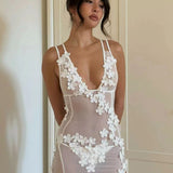 Ilyana | Women's White Floral Mesh Vacation Summer Cover-up