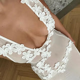 Ilyana | Women's White Floral Mesh Vacation Summer Cover-up