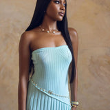 Isadora | Women's Sky Blue Strapless Side-Slit Knit Maxi Summer Dress