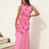 Janelle | Women's Pink Flower Sleeveless Maxi Wedding Guest Dress
