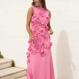 Janelle | Women's Pink Flower Sleeveless Maxi Wedding Guest Dress