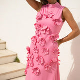 Janelle | Women's Pink Flower Sleeveless Maxi Wedding Guest Dress