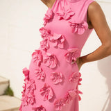 Janelle | Women's Pink Flower Sleeveless Maxi Wedding Guest Dress