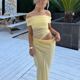 Jazelle | Women's Yellow Elegant Strapless Maxi Summer Prom Dress