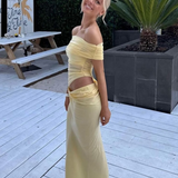 Jazelle | Women's Yellow Elegant Strapless Maxi Summer Prom Dress
