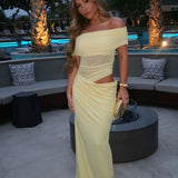 Jazelle | Women's Yellow Elegant Strapless Maxi Summer Prom Dress