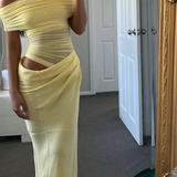 Jazelle | Women's Yellow Elegant Strapless Maxi Summer Prom Dress