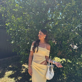 Jazelle | Women's Yellow Elegant Strapless Maxi Summer Prom Dress