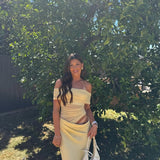 Jazelle | Women's Yellow Elegant Strapless Maxi Summer Prom Dress