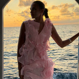 Jazlyn | Women's V-Neck Off-Shoulder Ruffled Mini Summer Dress