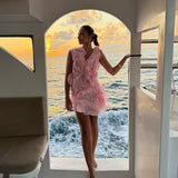 Jazlyn | Women's V-Neck Off-Shoulder Ruffled Mini Summer Dress