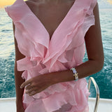 Jazlyn | Women's V-Neck Off-Shoulder Ruffled Mini Summer Dress