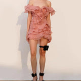 Jazlyn | Women's V-Neck Off-Shoulder Ruffled Mini Summer Dress