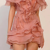 Jazlyn | Women's V-Neck Off-Shoulder Ruffled Mini Summer Dress
