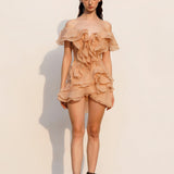 Jazlyn | Women's V-Neck Off-Shoulder Ruffled Mini Summer Dress