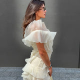Jazlyn | Women's V-Neck Off-Shoulder Ruffled Mini Summer Dress
