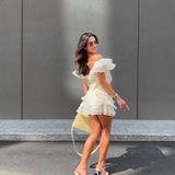 Jazlyn | Women's V-Neck Off-Shoulder Ruffled Mini Summer Dress