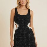 Juliette | Women’s Black Sleeveless Pearl Cut-Out Mini Tweed Dress