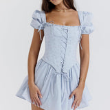 Kailey | Women's Blue Embroidered Corset Mini Summer Dress