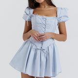 Kailey | Women's Blue Embroidered Corset Mini Summer Dress