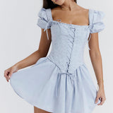 Kailey | Women's Blue Embroidered Corset Mini Summer Dress
