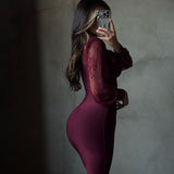 Kate | Women's Burgundy Long Lace Balloon Sleeve Mini Dress